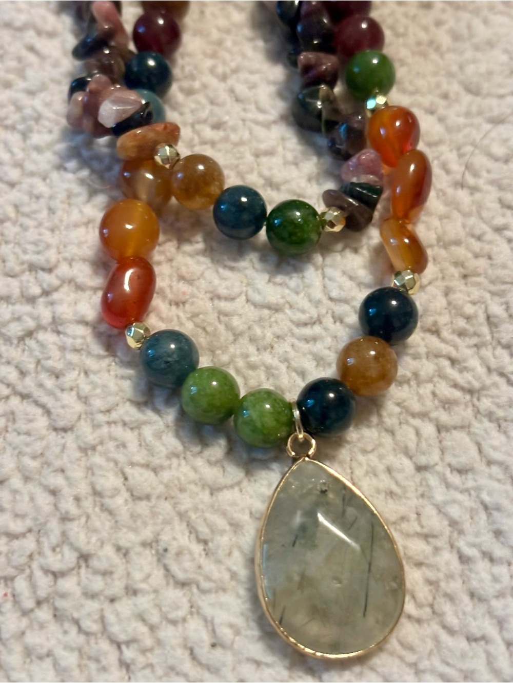 dylan Mysric Multicolored Natural Gemstone Layered Necklace Teardrop Pendant - Picture 5 of 7